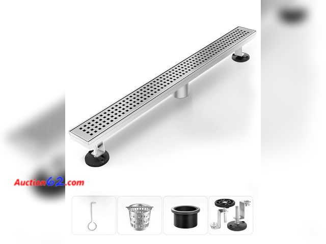 Lot 44-4078w - HTOH Shower Drain, Linear Shower Drain 24 Inch(Brushed Nickel),Modern 304 Stainless Steel Shower Floor Drain with Grate Removable, Adjustabl...