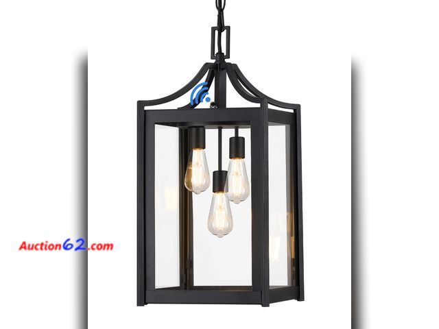Lot 44-1869 - $129.99 Retail price - Osimir Outdoor Pendant Lights for Porch, 18.5" Large Dusk to Dawn Outdoor Chandelier with Clear Glass, Black Modern H...