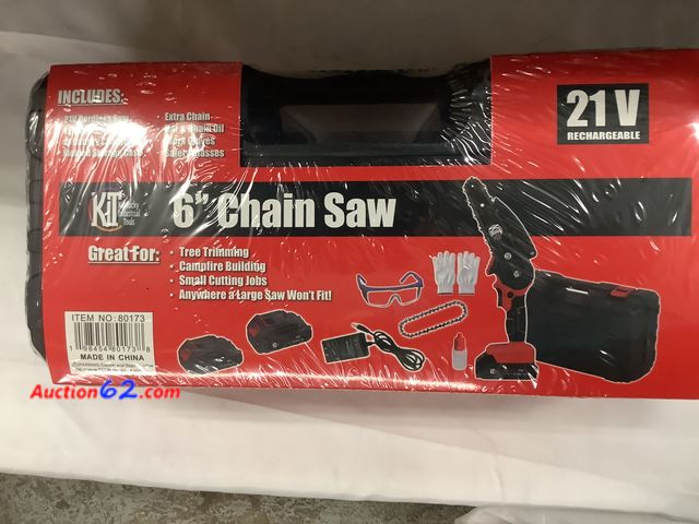 Lot 44-6190o - Kentucky Industrial Tools Kit 6” Chain Saw Includes 21V cordless Saw, x2 21V Batteries, x1 Battery Charger, Molded Storage Case, Extra Chain...