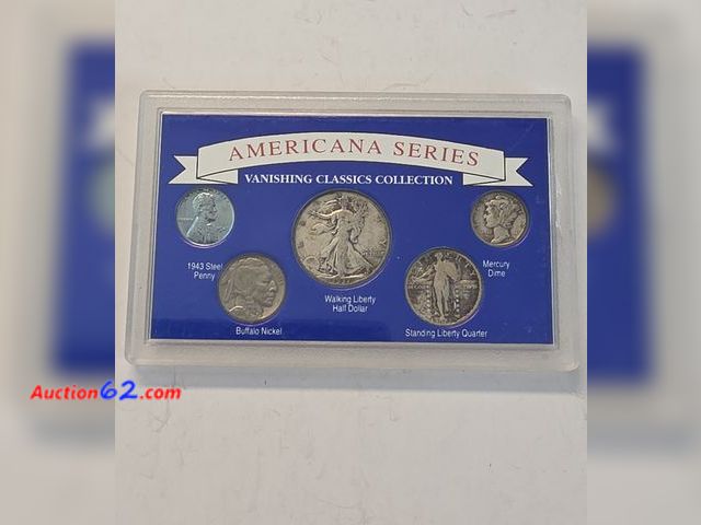 Lot 44-8402w - VANISHING CLASSICS COLLECTION W/WALKING LIBERTY 90% SILVER HALF DOLLAR, STANDING LIBERTY 90% SILVER QUARTER, MERCURY 90% SILVER DIME, BUFFAL...