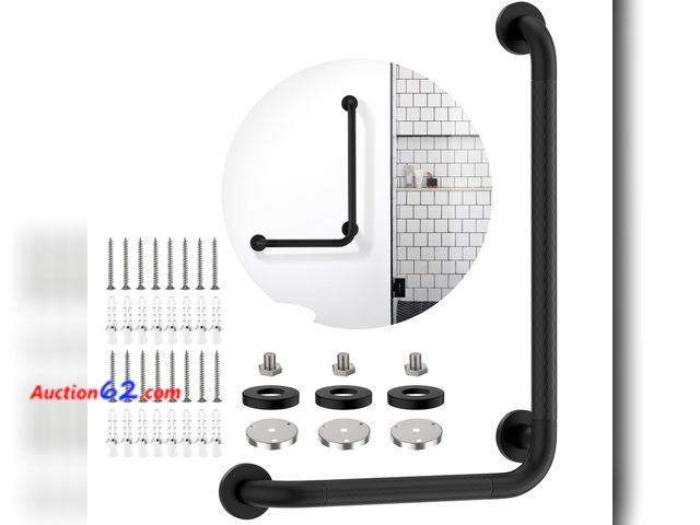 Lot 44-1783w - Matte Black Angled Grab Bar 16x24 Inch, iHansee Bathroom Safety Bar w/Anti-Slip Knurled Grip, Wall Mount L Shaped Shower Handle for Elderly ...