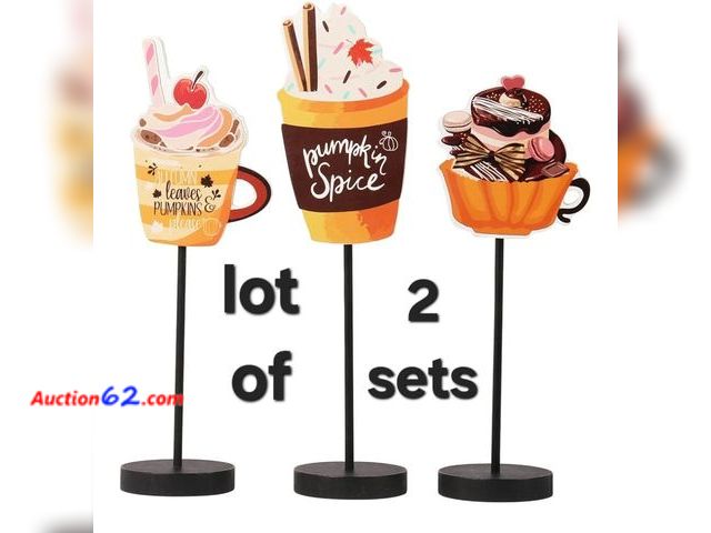 Lot 44-6541k - Lot of 2 RoseCraft Fall Decor, 3PCS Wooden Autumn Tabletop Sign Decorations Appears New, A basic inspection has been given to this item. Sol...
