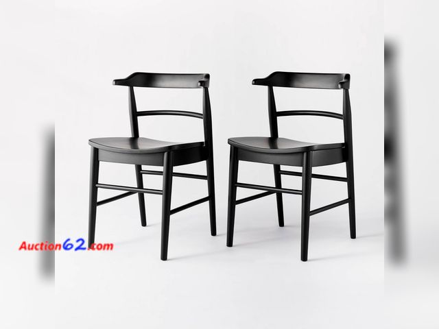 Lot 44-546e - $200 Retail price - 2pk Kaysville Curved Back Wood Dining Chair Black - Threshold™ Designed with Studio McGee: Rubberwood Frame, Non-Upholst...