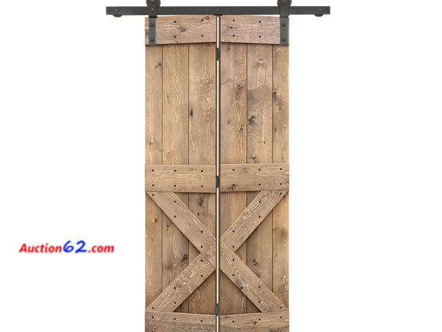 Lot 44-70z - Retail Value of $219- 20 in. x 84 in. Mini X Series Light Brown Stained DIY Wood Bi-Fold Barn Door w...