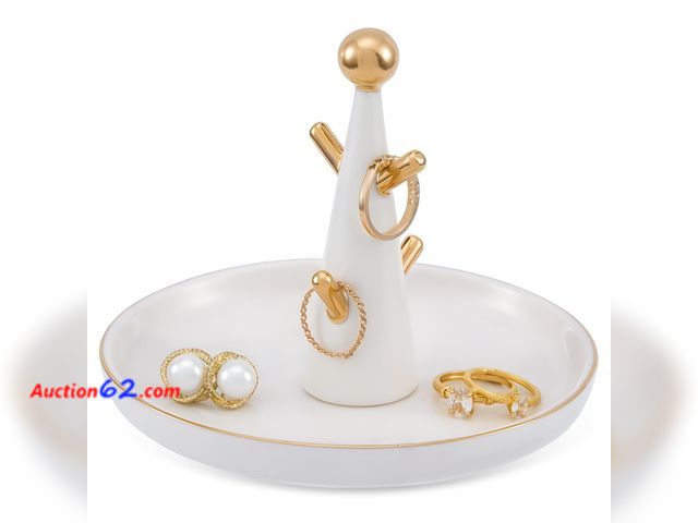 Lot 44-9210 - Lot of (2) Lolalet Ceramic Ring Dish Holder, Tree-shaped Trinket Tray for Rings Earrings Necklaces Jewelry Decorative Plate Present for Birt...