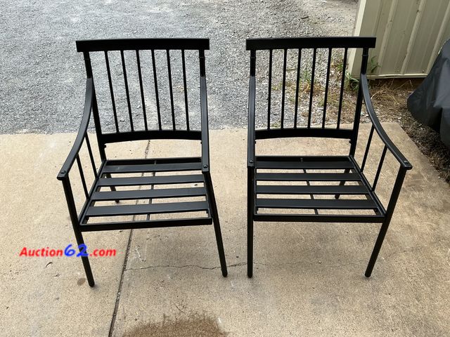 Lot 44-302e - $150 Retail price - Set of 2 Black Metal Outdoor Patio Chairs See All Photo's E-Commerce Return, A basic inspection has been given to this i...