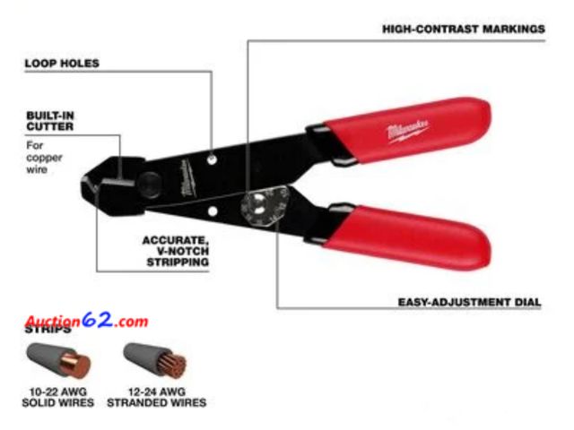 Lot 44-4054b - Milwaukee 12-24 AWG Adjustable Compact Wire Stripper &amp; Cutter 1. Appears New, A basic inspection has been given to this item. Sold AS-IS...