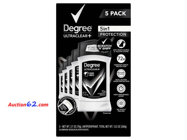 Lot 44-1513b - Degree Men UltraClear+ Antiperspirant Deodorant, Black &amp; White, 2.7 oz, 5-count Appears New, A basic inspection has been given to this i...