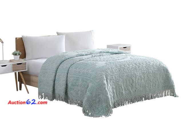 Lot 44-2561w - Beatrice Home Fashions Medallion Chenille Bedspread, Queen, Blue Appears New, A basic inspection has been given to this item. Sold AS-IS. No...