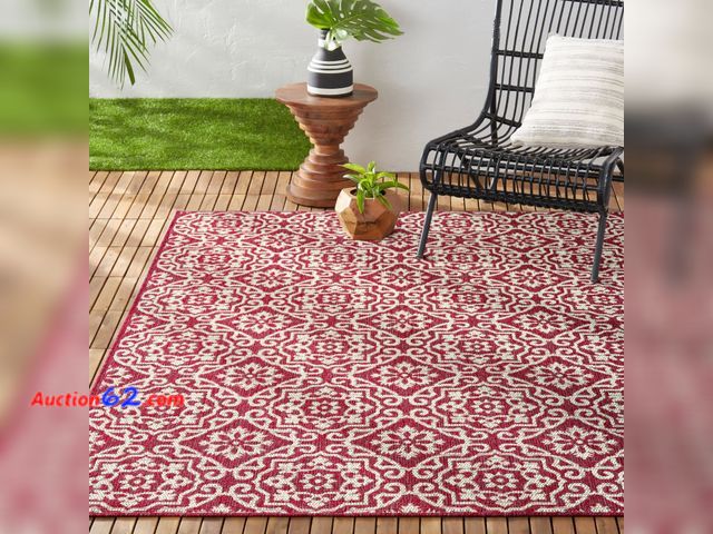 Lot 44-651p - Retail value $115- Nicole Miller New York Patio Country Danica Transitional Geometric Indoor/Outdoor Area Rug, Pink/Ivory , 5'2"x7'2" Appear...