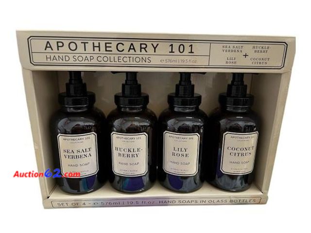 Lot 44-1587b - Apothecary 101 Hand Soap Collections, Variety, 19.5 Fluid Ounce (Pack of 4) - Apothecary 101 Hand Soap Collections, Variety, 19.5 Fluid Ounc...