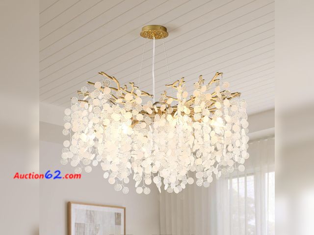 Lot 44-769w - $279.99 Retail price - VBKK 32 Inch Gold Crystal Chandelier, 10-Light Coastal Chandeliers for Dining Room, Large Modern Tree Branch Light Fi...