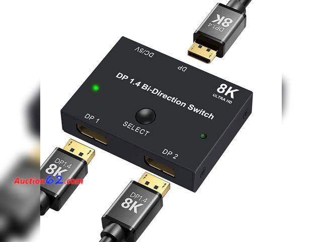 Lot 44-9264 - Angusplay DisplayPort Switch Box 2-in-1-out 8K@30Hz 4K@120Hz DisplayPort 1.4 Switcher Compatible with PC, Laptop, Monitor, Gaming, TV Appear...