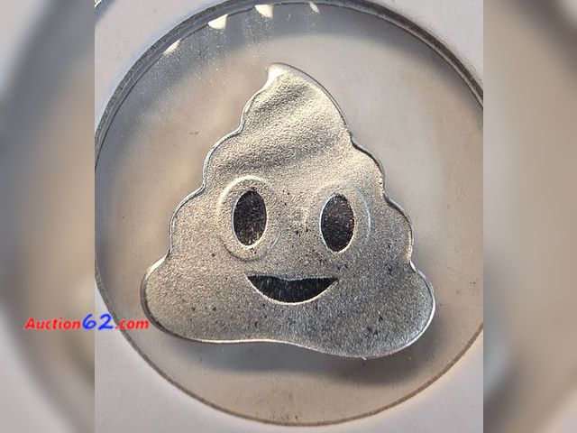 Lot 44-8300f - 1 GRAM .999 FINE PURE SILVER POOP EMOJI BAR! - NT
