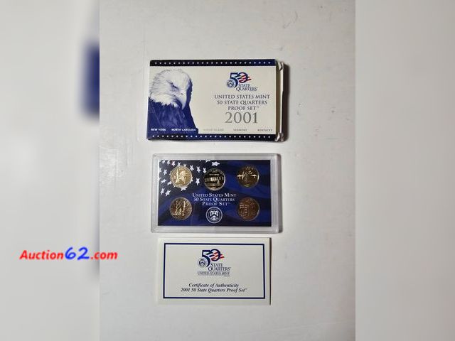 Lot 44-8528p - 2001 UNITED STATES SAN FRANCISCO STATE QUARTER PROOF 5 COIN SET W/NEW YORK, NORTH CAROLINA, RHODE ISLAND, VERMONT AND KENTUCKY STATE QUARTER...