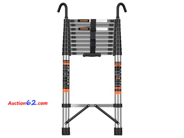 Lot 44-1685w - $109.99 Retail price - Telescoping Ladder, 12.5 FT Extension Ladder w/Hooks, Heavy Duty 330lbs Max Capacity, Collapsible Telescopic Ladder f...