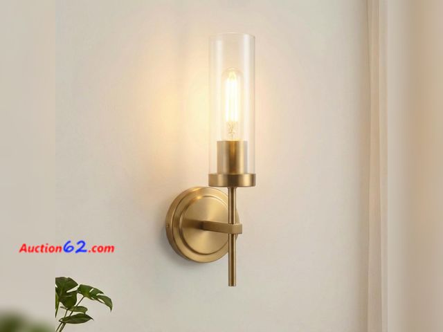 Lot 44-1823w - Oberade Wall Sconces, Modern Bathroom Vanity Light Fixtures with Clear Glass, Hardwired Sconces Brushed Gold Wall Lights for Bathroom Mirror...