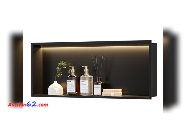 Lot 44-2799 - $185.99 Retail price - Neodrain Recessed LED Shower Niche, 30"X12" Matte Black Wall Niche, Stainless Steel Cabinet with 3000K Warm Light, NO...
