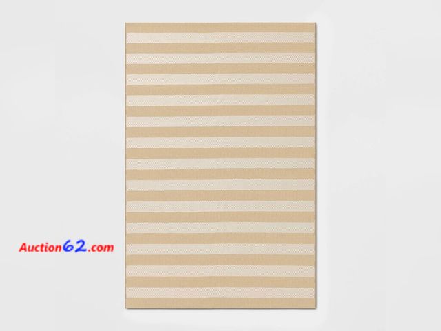 Lot 44-118f - $80 Retail price - 6'x9' Wide Stripe Rectangular Woven Outdoor Area Rugs Heathered Cream - Room Essentials™ See All Photo's Appears New, A b...