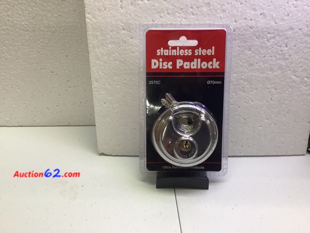 Lot 44-6174e - Stainless Steel Disc Padlock, 70mm Fits Most Storefront Gate Receptacles, Weatherproof, Rustproof, and Waterproof. Stainless Steel Armor Out...