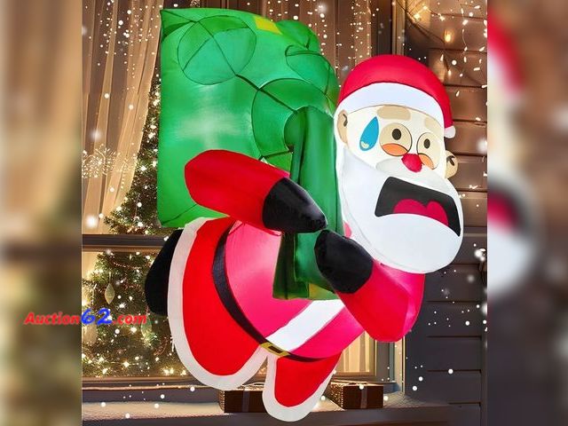 Lot 44-6793p - Joiedomi 3.5 FT Christmas Inflatable Santa with Gift Bag, Blow Up Xmas Inflatable Window Breaker Broke Out with Build-in LEDs Appears New, A...