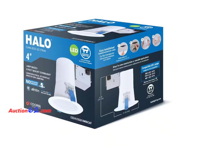 Lot 44-4028b - HALO CEZ 4 in. White Recessed Light Canless EZ-Trim GU10 Lamp-Based Direct Mount Appears New