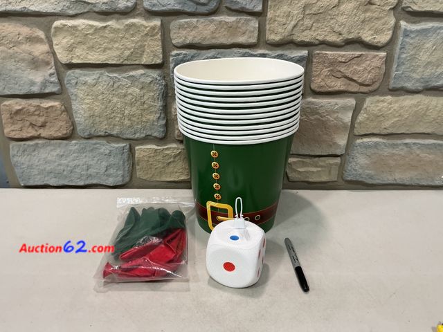 Lot 44-1842 - Jingmore 26 Pack Christmas Party Supplies - Party Cups, Balloons, Dice, Marker See All Photo's Not Tested Appears New, A basic inspection ha...