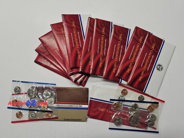 Lot 44-8530p - HUGE LOT OF TWELVE (12) MINT SETS -  (1) 1984 AND (11) 1987'S. TEN OF THE 1987'S ARE PRISTINE AND WERE TAKEN FROM AN UNOPENED MAILER BOX. $2...
