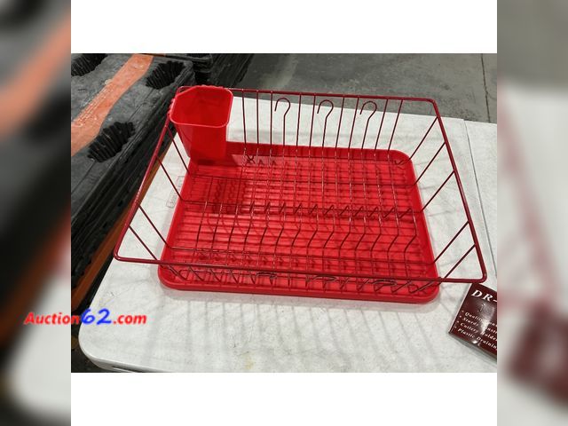 Lot 44-1130i - MegaChef DR-103 Dish Rack - Quality Construction, Sturdy, Cutlery Holder, Plastic Draining, Red Appears New, A basic inspection has been giv...