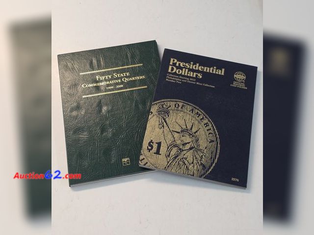 Lot 44-8348p - BRAND NEW COIN FOLDERS. 50 STATE QUARTES FOLDER 1998-2008 AND PRESIDENTIAL DOLLARS 2012-2016 FOLDER. NOTE: FOLDERS ARE EMPTY. THERE ARE NO C...