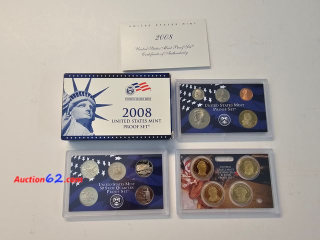 Lot 44-8541g - HUGE 14 COIN 2008 PROOF SET. VERY PRICEY SET! W/SACAGWEA DOLLAR, KENNEDY HALF, STATE QUARTERS-OKLAHOMA, NEW MEXICO, ARIZONA, ALASKA AND HAWA...