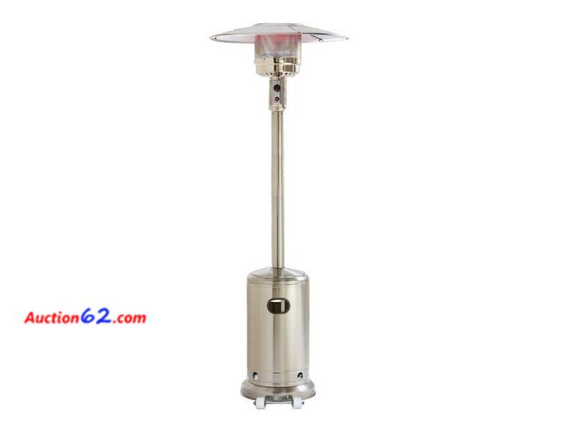 Lot 44-101f - $229 Retail price - 48000 BTU Stainless Steel Propane Standing Patio Heater with Wheels Dented See All Photo's Appears New, A basic inspecti...