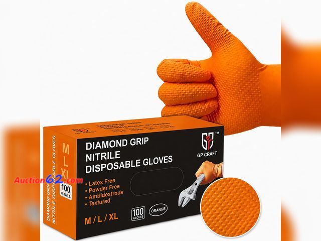 Lot 44-4054m - GP CRAFT GP-68 Orange Nitrile Gloves - 8 Mil Heavy Duty - Latex-Free, Powder-Free, Disposable w Diamond Grip (orange, XL) See All Photo's No...