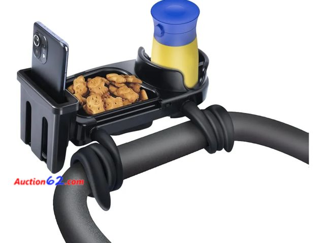 Lot 44-6586g - Universal Stroller Snack Tray, 3 in 1 Stroller Cup Holder Tray with Phone Holder Silicone Flexible Arms Grip Stroller Tray Appears New, A ba...