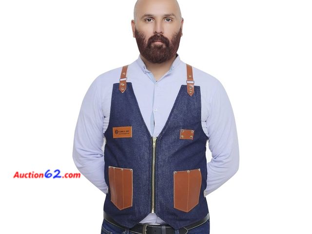 Lot 44-6772t - FLAMIA &amp; JABZ Vest Style Apron for professional barber, hairdresser &amp; hairstylist (Blue) Appears New, A basic inspection has been gi...