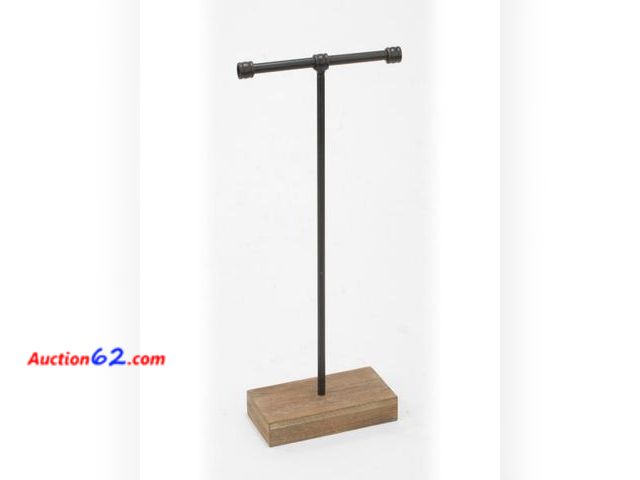 Lot 44-246b - 19.25 in. Industrial Black Metal T-Bar Jewelry Stand with Wood Base - 1. Appears New, A basic inspection has been given to this item. Sold A...