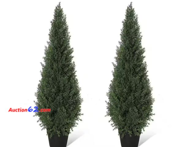 Lot 44-719b - Retail value $43- 2-Pieces 3 ft. Artificial Cedar Topiary Trees for Home Decor, 90CM Fake Cypress Trees Potted Faux Evergreen Plants 1. Appe...