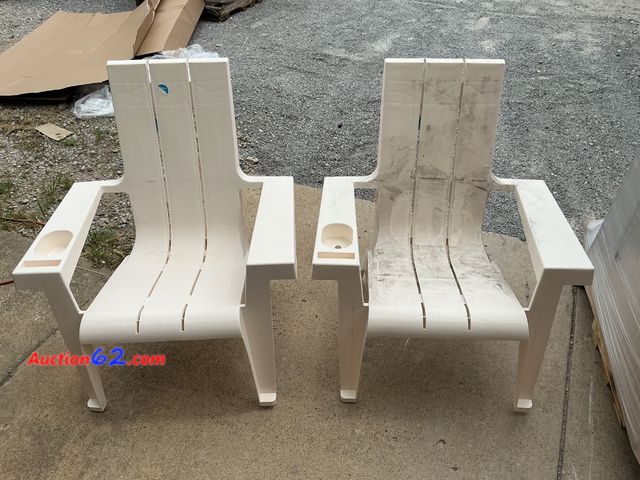 Lot 44-177 - $150 Retail price - Set of 2 Beige Plastic Adirondack Chairs with Cup Holders See All Photo's E-Commerce Return, A basic inspection has been...