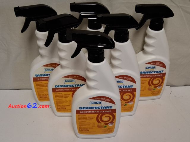 Lot 44-7055m - Lot of (6)  GONZO disinfectant deodorizer and cleaner, citrus scent 24 fl.oz bottle E-Commerce Return, A basic inspection has been given to ...