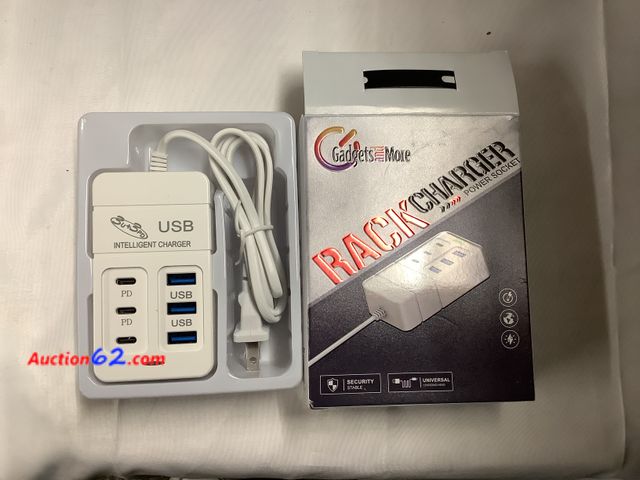 Lot 44-6031w - Rack Charger Power Socket, Gadgets &amp; More. Universal Charging Head. New. See All Photo's Not Tested Never opened, Factory Sealed
