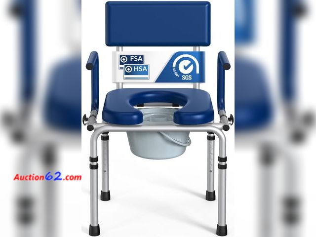 Lot 44-663o - $169.99 Retail price - HolyHeal Drop Arm Bedside Commode, Commode Toilet with Padded Seat and Backrest, 300lbs Capacity, 6.3QT Removable Buc...