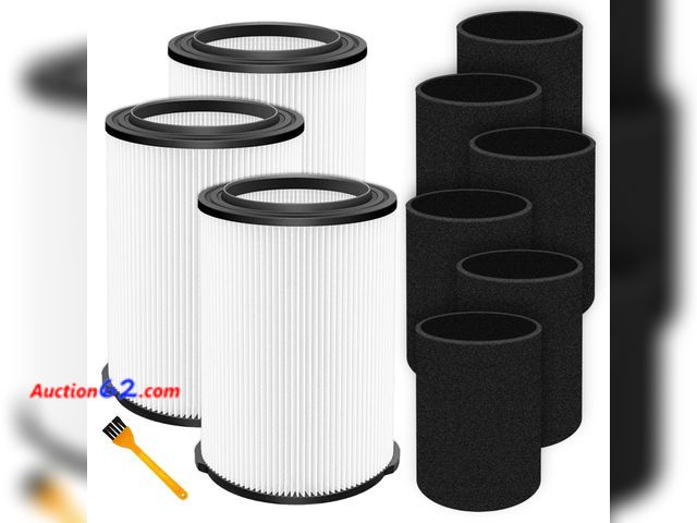 Lot 44-1101 - VF4000 Filter Replacement for Ridgid Shop Vac 5-20 Gallon Wet Dry Vacuum, for 6-9 Gal Husky Vacuum &amp; CRAFTSMAN Shop Vacuum 17816, 3 Pack...