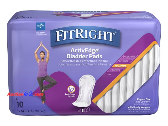 Lot 44-1686o - FitRight Incontinence Bladder Control Pads, Maximum Absorbency, 5.5" x 13.75", 10 Count See All Photo's Not Tested Appears New, A basic insp...
