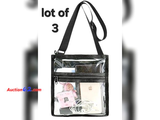 Lot 44-6518k - Lot of 3BeeGreen Black Clear Bags Stadium Approved Small Purse with Extra Pocket Crossbody Purse Appears New, A basic inspection has been gi...