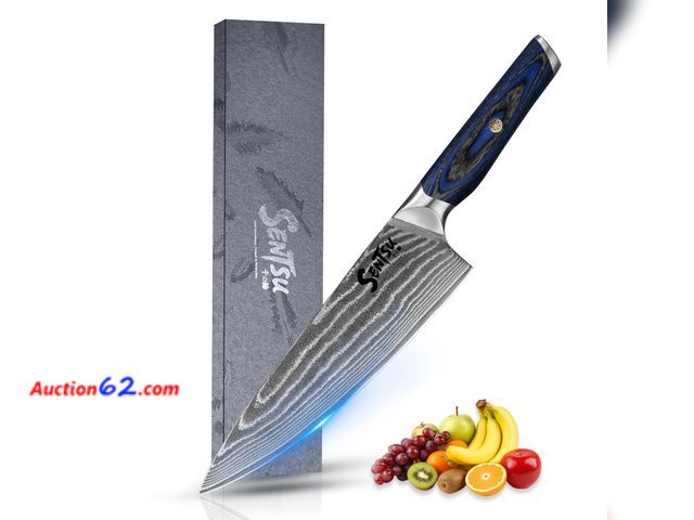 Lot 44-9151 - Japanese Chef Knife,Damascus Professional VG-10 Kitchen Knife for Steak and Vegetables, Forged Chef knives with Ergonomic Handle, Perfect Bi...