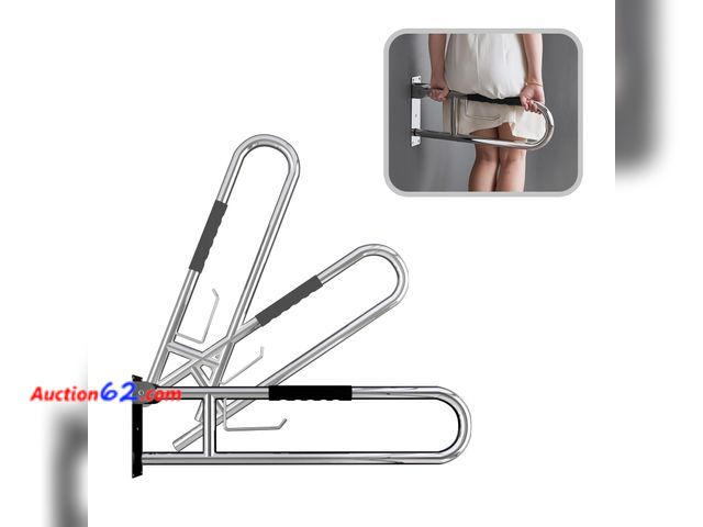 Lot 44-2693 - 31 Inch Toilet Grab Bar, Flip-UpSafety Rail with Soft Silicone Anti-Slio Finger-Grio Handle andPaper Holder, Stainless Steel u-Shaped Suppor...
