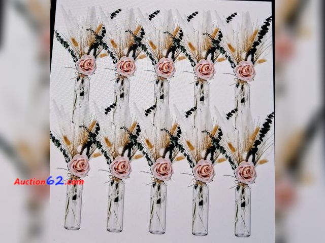 Lot 44-7238e - Qinyoung 10 set dried Pampas grass centerpiece for wedding baby shower party 10 glass flower jars 10 artificial roses 80 dried Pampas grass ...