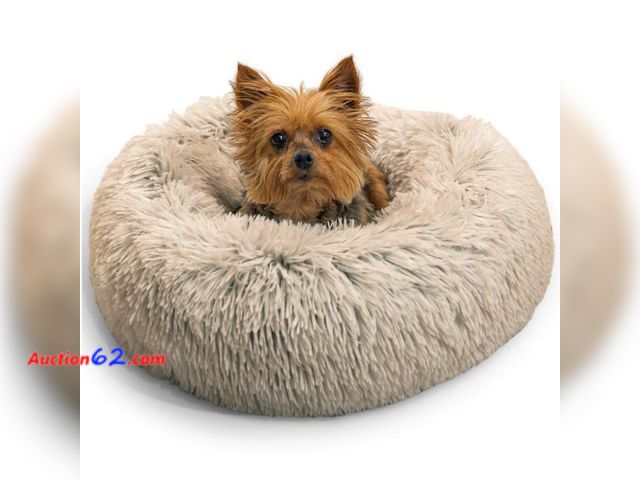 Lot 44-249b - Best Friends by Sheri The Original Calming Donut Dog and Cat Bed, Shag Fur, Taupe, Small, 18x18 - 1. Appears New, A basic inspection has bee...