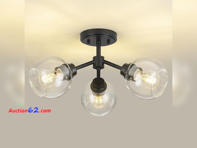 Lot 44-1806w - METWET 3-Light Semi Flush Mount Ceiling Light, Modern Light Fixtures Ceiling Mount with Globe Clear Glass Shade, Matte Black Light Fixtures ...