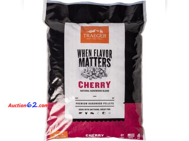 Lot 44-354e - Traeger Grills Cherry 100% All-Natural Wood Pellets for Smokers and Pellet Grills, BBQ, Bake, Roast, 18 lb. Bag See All Photo's Appears New,...
